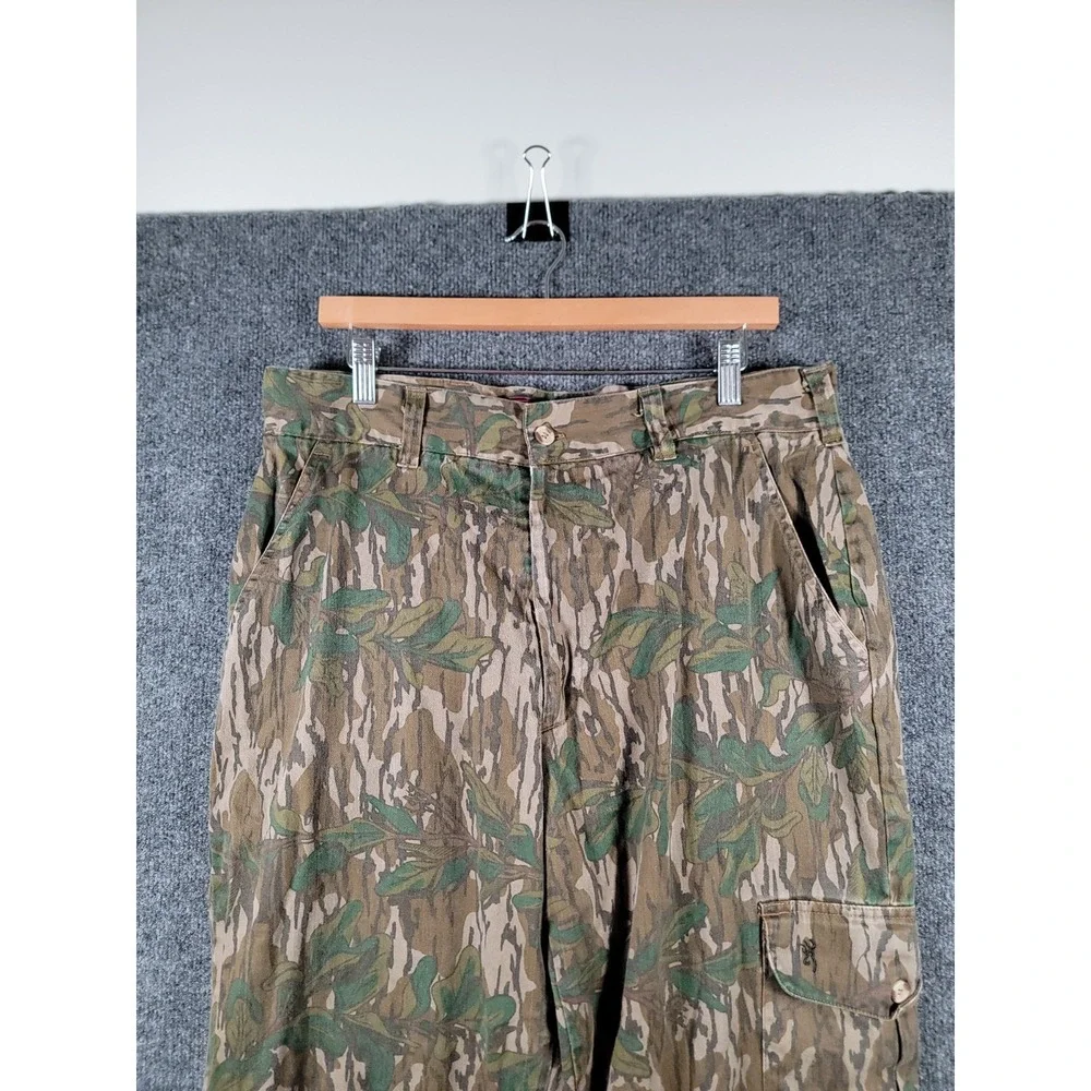 VTG Browning Mossy Oak Pants Greenleaf Camo Size 36 (Fits 34) USA Made Hunting